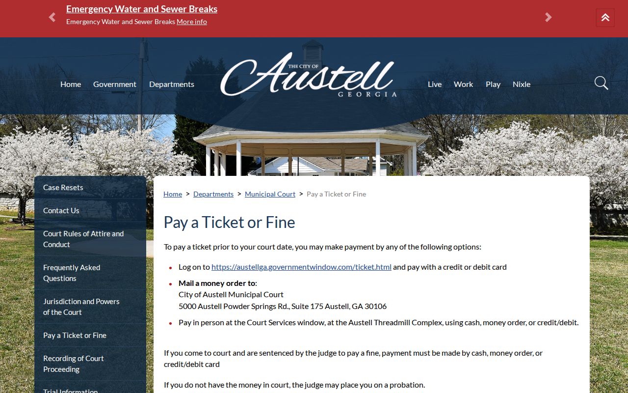 Austell municipal ticket payment options for the Austell court docket