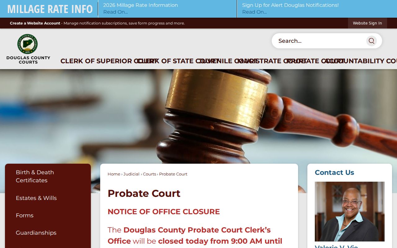 Douglas County court calendar, Probate Court office page