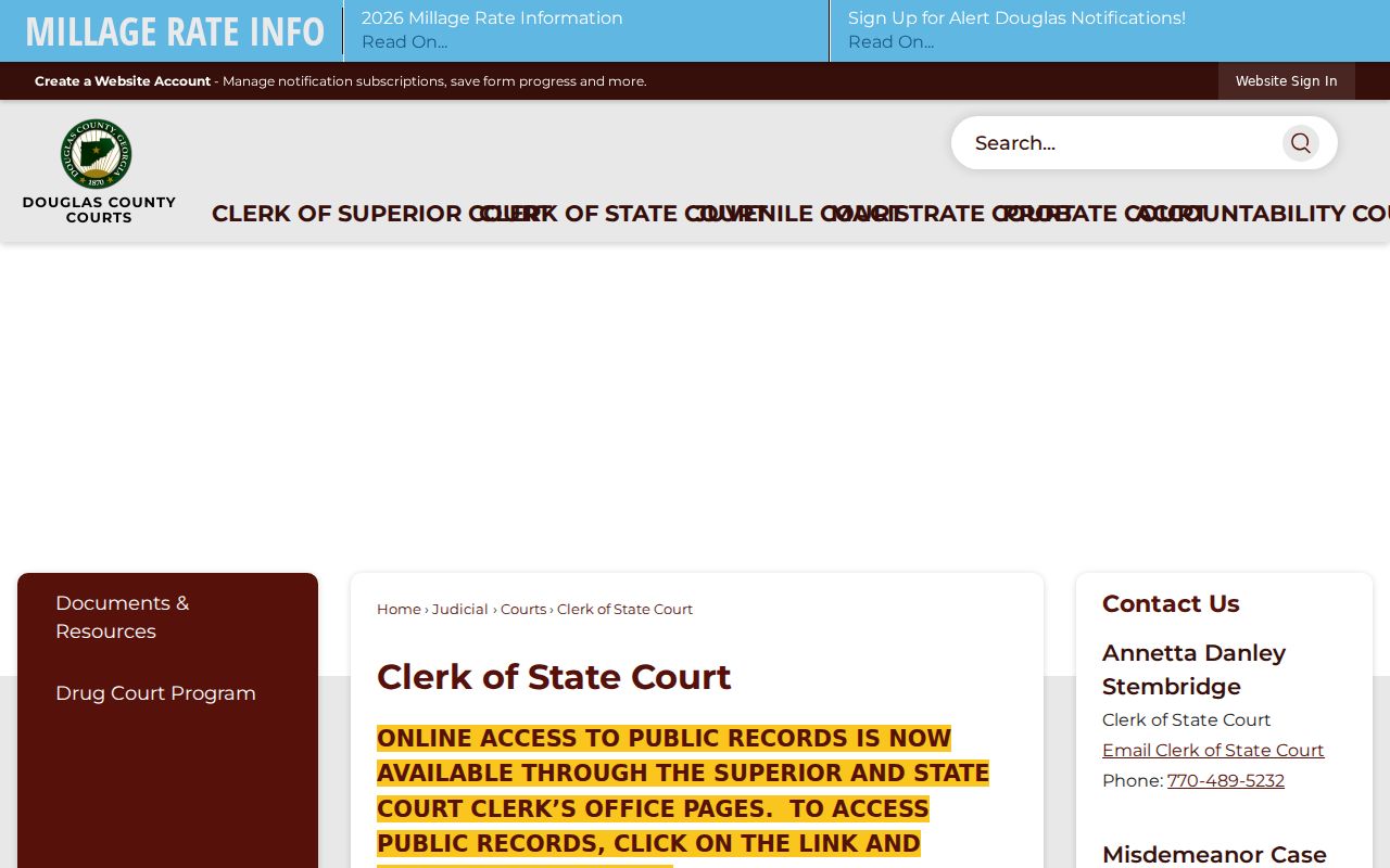 Douglas County State Court clerk and court docket access information