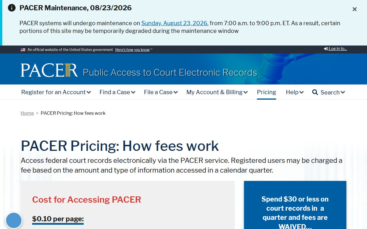 Douglas County traffic court records PACER pricing boundary
