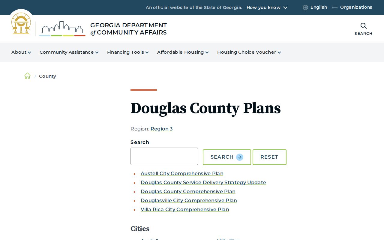 Douglas County municipality listing for Douglasville court docket context