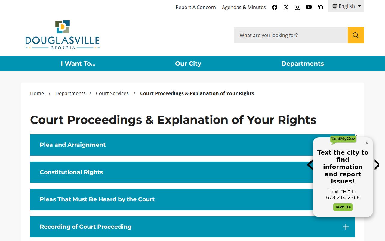 Douglasville municipal proceedings and court-record rights for the Douglasville court docket