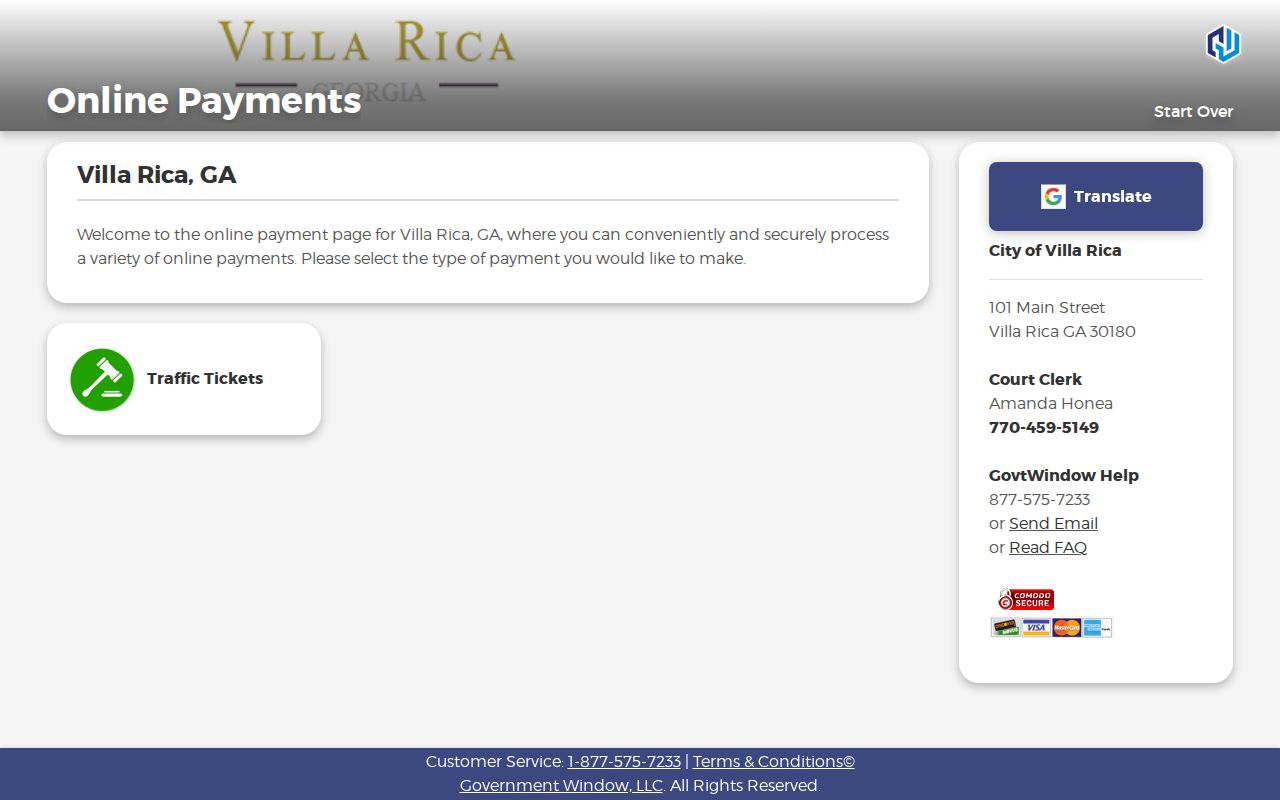 Villa Rica Government Window payment gateway for the Villa Rica court docket